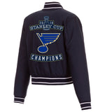 St. Louis Blues JH Design Women's 2019 Stanley Cup Champions Poly-Twill Jacket with Quilted Knit - Nav - JH Design