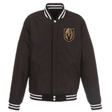 Vegas Golden Knights JH Design Reversible Fleece Jacket with Faux Leather Sleeves - Black/White - J.H. Sports Jackets